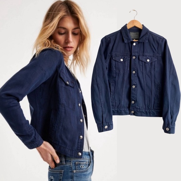 Lucky Brand Women's Tomboy Trucker Navy Denim Jacket Classic Western Outerwear L - Picture 1 of 8